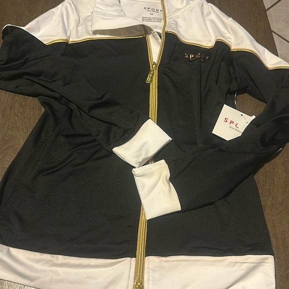 ISAAC MIZRAHI Polyester black white Stand Collar Zip-up Sport Jacket - Small - Picture 12 of 12